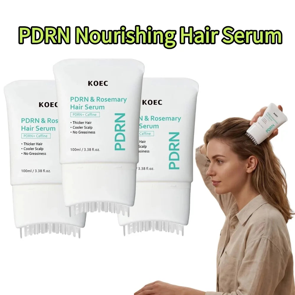 PDRN Nourishing Hair Serum Scalp Care Essence with Massager Comb Brush Loss Repair Volumizing Thickening Hair Support for Women