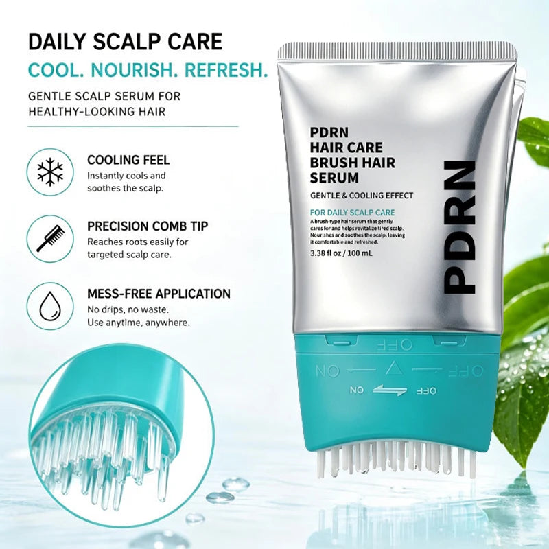 PDRN Reedle Shot Brush Hair Serum Cooling Scalp Serum Comb‑Tip Nourish Soothe Scalp Care Essence 100Ml