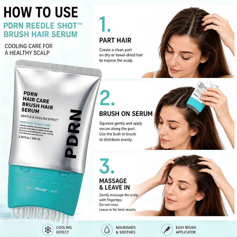 PDRN Reedle Shot Brush Hair Serum Cooling Scalp Serum Comb‑Tip Nourish Soothe Scalp Care Essence 100Ml
